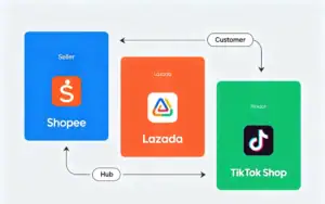 Comparing Shopee, Lazada, TikTok Shop logistics flows from seller to customer.