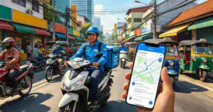 Delivery driver navigating urban traffic for last-mile delivery in 2026.