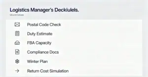 Modern design of a logistics manager's checklist for US and Canada, including key decision points.
