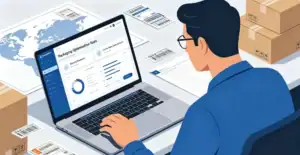 E-commerce seller optimizing packaging and shipping costs on a dashboard.