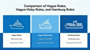  Infographic compares Hague and Hamburg Rules, aiding freight forwarder decisions.