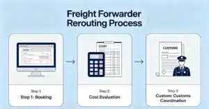 Step-by-step workflow diagram for the rerouting process for freight forwarders.