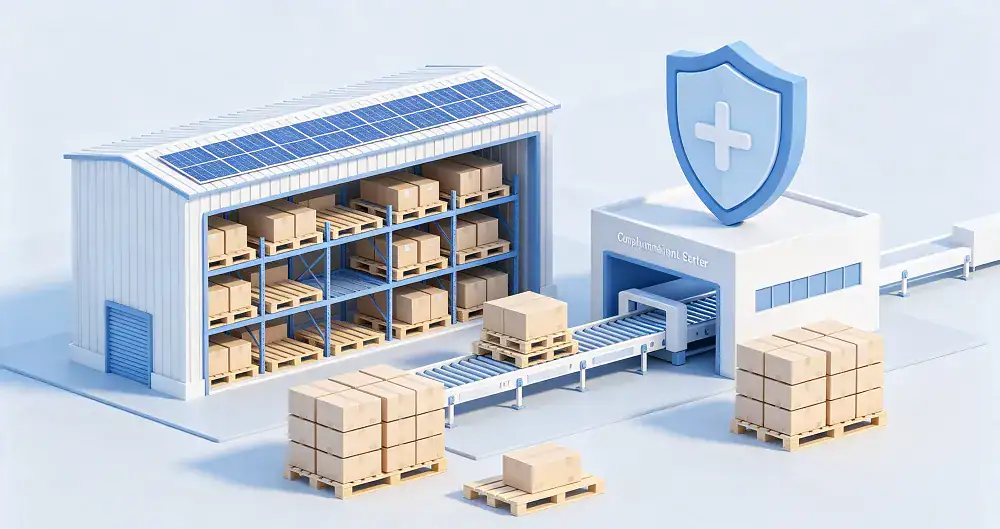 Satellite warehouse holding safety stock and automatically restocking fulfillment centers.