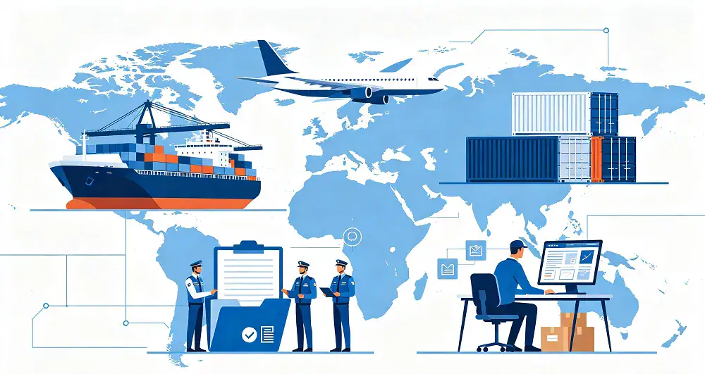 International shipping and customs clearance workflow.