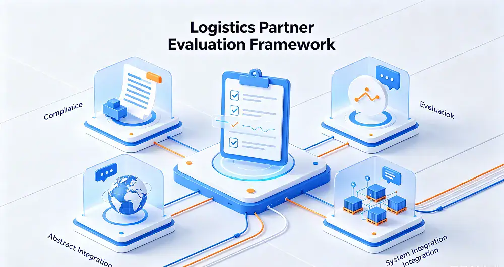 Logistics partner evaluation framework covering compliance, delivery, transparency and tech.