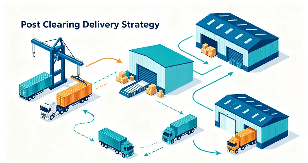 Post-clearance delivery and Amazon warehouse routing strategy
