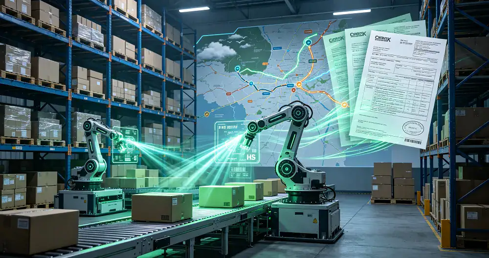 Automated warehousing, customs classification, and route optimization reducing human error