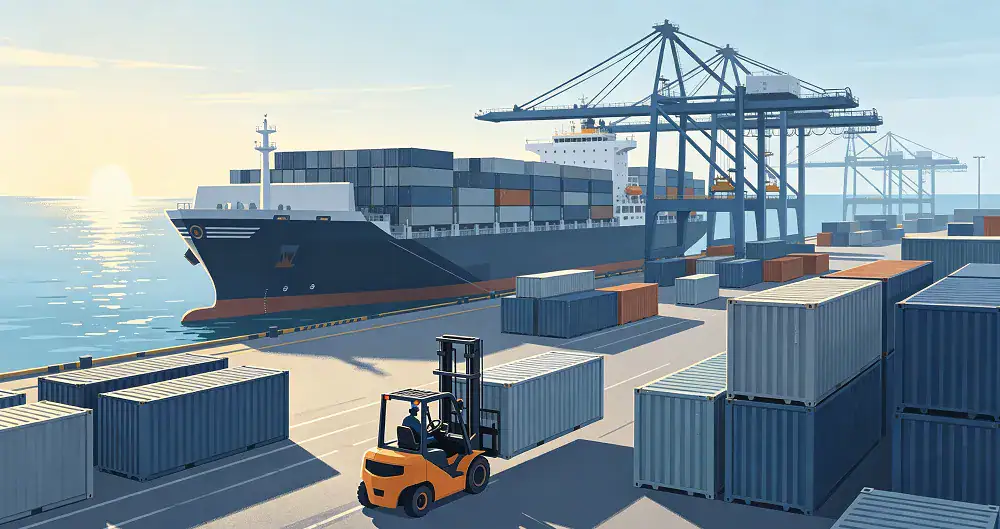 Port containers and bulk cargo ready for cost-effective ocean shipping.