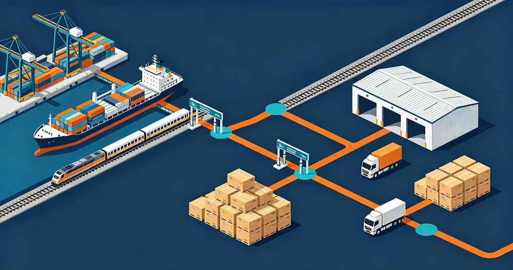 China to Europe freight route with rail, sea and customs.