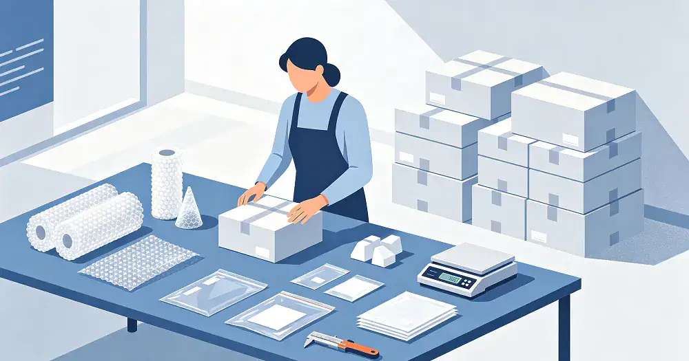 Seller prepares products, labels, and packaging before shipping