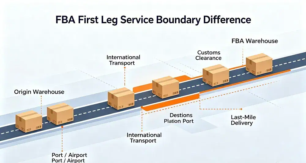 Service boundary map, port, warehouse, delivery route, no text